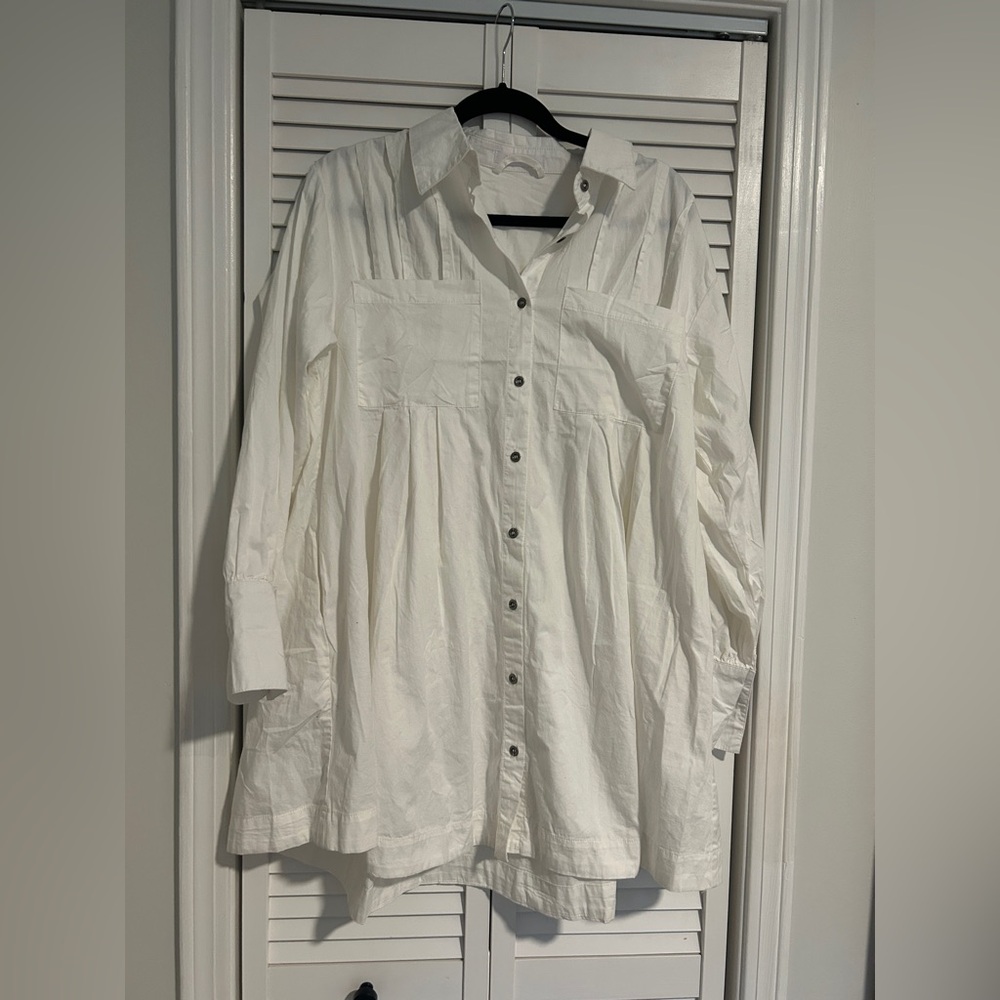 NWOT Boutique Ces Femme Oversized White Button-Up Shirt Dress